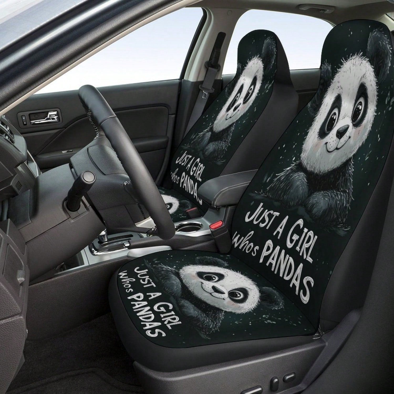 1PC Just A Girl Who Loves Pandas Car Seat Covers, Aesthetic Cute Panda Car Accessories, Unique Panda Lover Car Decor,Universal Car Seat Cushion Set,Suitable For Cars, SUVs, And Trucks,Perfect For Holi