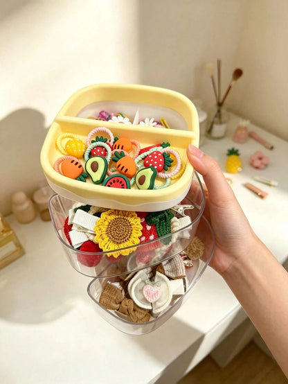 1pc Kids Hair Accessories Storage Box, 2-Tier Rotating Desktop Organizer With Transparent Dividers, Suitable For Hair Clips, Rubber Bands, Headbands And Jewelry Storage, Back To School