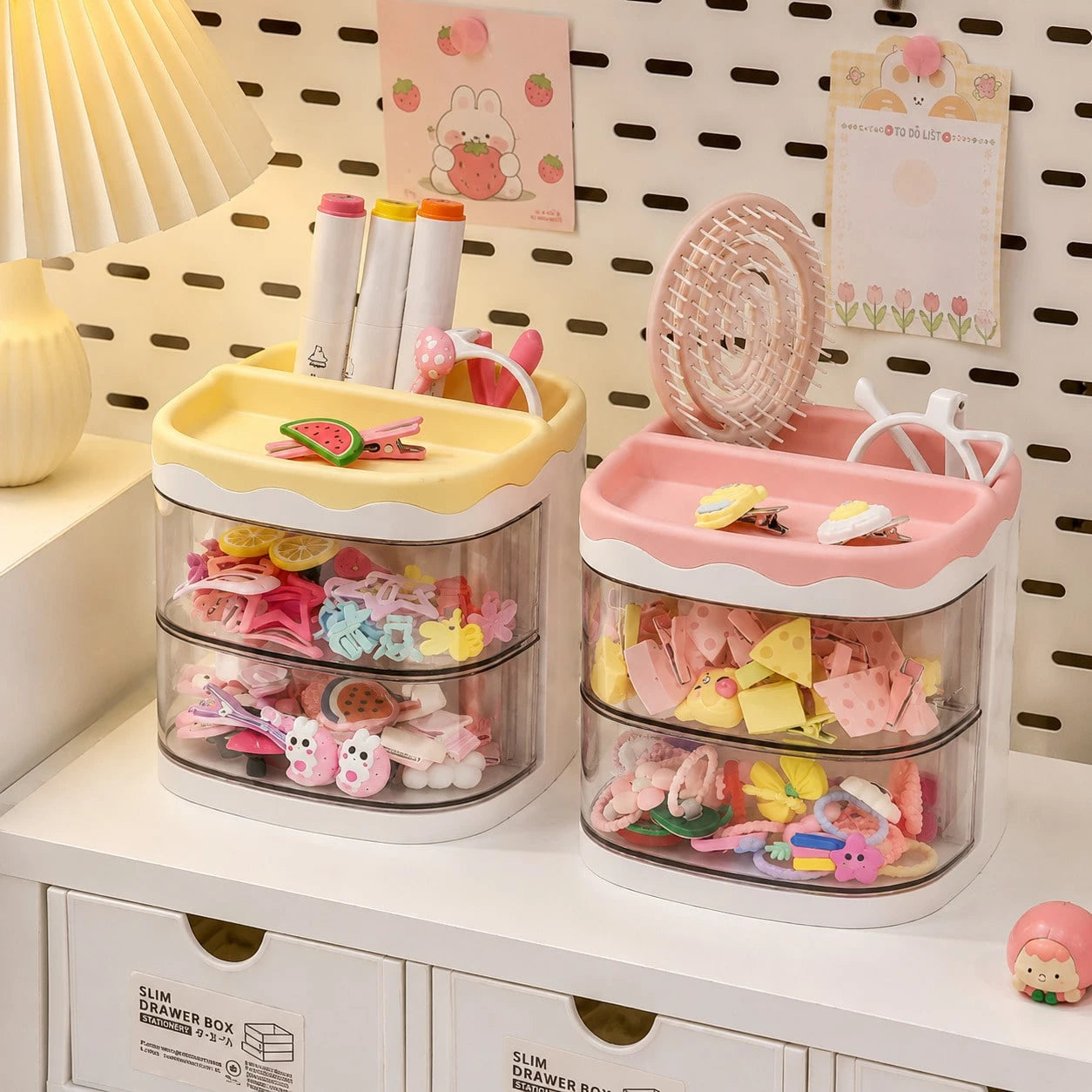 1pc Kids Hair Accessories Storage Box, 2-Tier Rotating Desktop Organizer With Transparent Dividers, Suitable For Hair Clips, Rubber Bands, Headbands And Jewelry Storage, Back To School