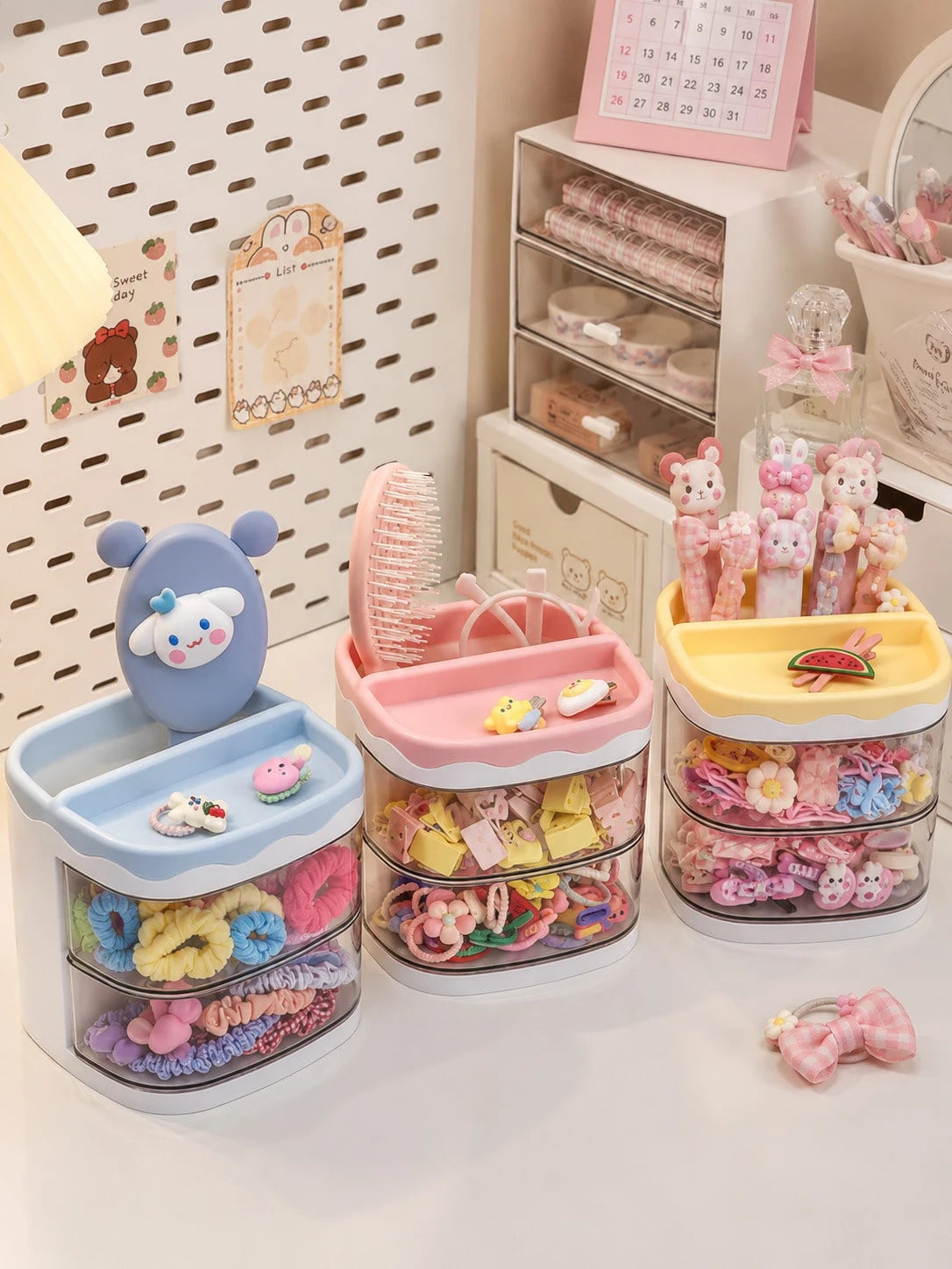 1pc Kids Hair Accessories Storage Box, 2-Tier Rotating Desktop Organizer With Transparent Dividers, Suitable For Hair Clips, Rubber Bands, Headbands And Jewelry Storage, Back To School