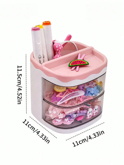 1pc Kids Hair Accessories Storage Box, 2-Tier Rotating Desktop Organizer With Transparent Dividers, Suitable For Hair Clips, Rubber Bands, Headbands And Jewelry Storage, Back To School