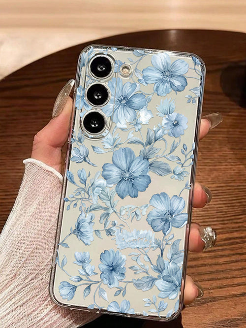 1pc Lucky Blue Flower Soft Phone Case, Compatible With Huawei Honor, Compatible With Redmi, Compatible With Galaxy A04e/12/A13/A14/A34/A50/A52/A53/A54/S21/S22/S23/S24/S25/S25Ultra, 6A/7A/8A, 12T/13T,I