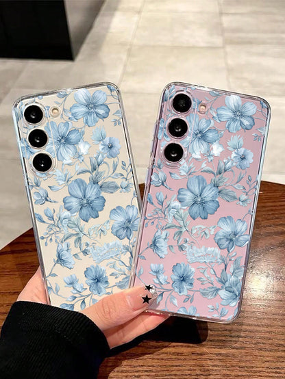 1pc Lucky Blue Flower Soft Phone Case, Compatible With Huawei Honor, Compatible With Redmi, Compatible With Galaxy A04e/12/A13/A14/A34/A50/A52/A53/A54/S21/S22/S23/S24/S25/S25Ultra, 6A/7A/8A, 12T/13T,I