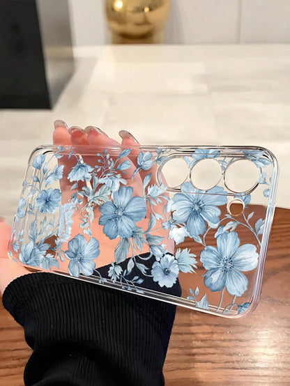 1pc Lucky Blue Flower Soft Phone Case, Compatible With Huawei Honor, Compatible With Redmi, Compatible With Galaxy A04e/12/A13/A14/A34/A50/A52/A53/A54/S21/S22/S23/S24/S25/S25Ultra, 6A/7A/8A, 12T/13T,I