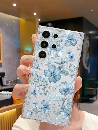 1pc Lucky Blue Flower Soft Phone Case, Compatible With Huawei Honor, Compatible With Redmi, Compatible With Galaxy A04e/12/A13/A14/A34/A50/A52/A53/A54/S21/S22/S23/S24/S25/S25Ultra, 6A/7A/8A, 12T/13T,I