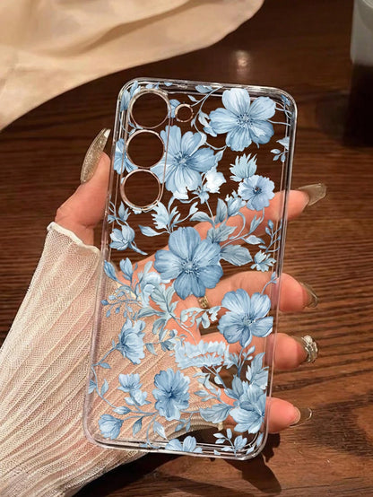 1pc Lucky Blue Flower Soft Phone Case, Compatible With Huawei Honor, Compatible With Redmi, Compatible With Galaxy A04e/12/A13/A14/A34/A50/A52/A53/A54/S21/S22/S23/S24/S25/S25Ultra, 6A/7A/8A, 12T/13T,I
