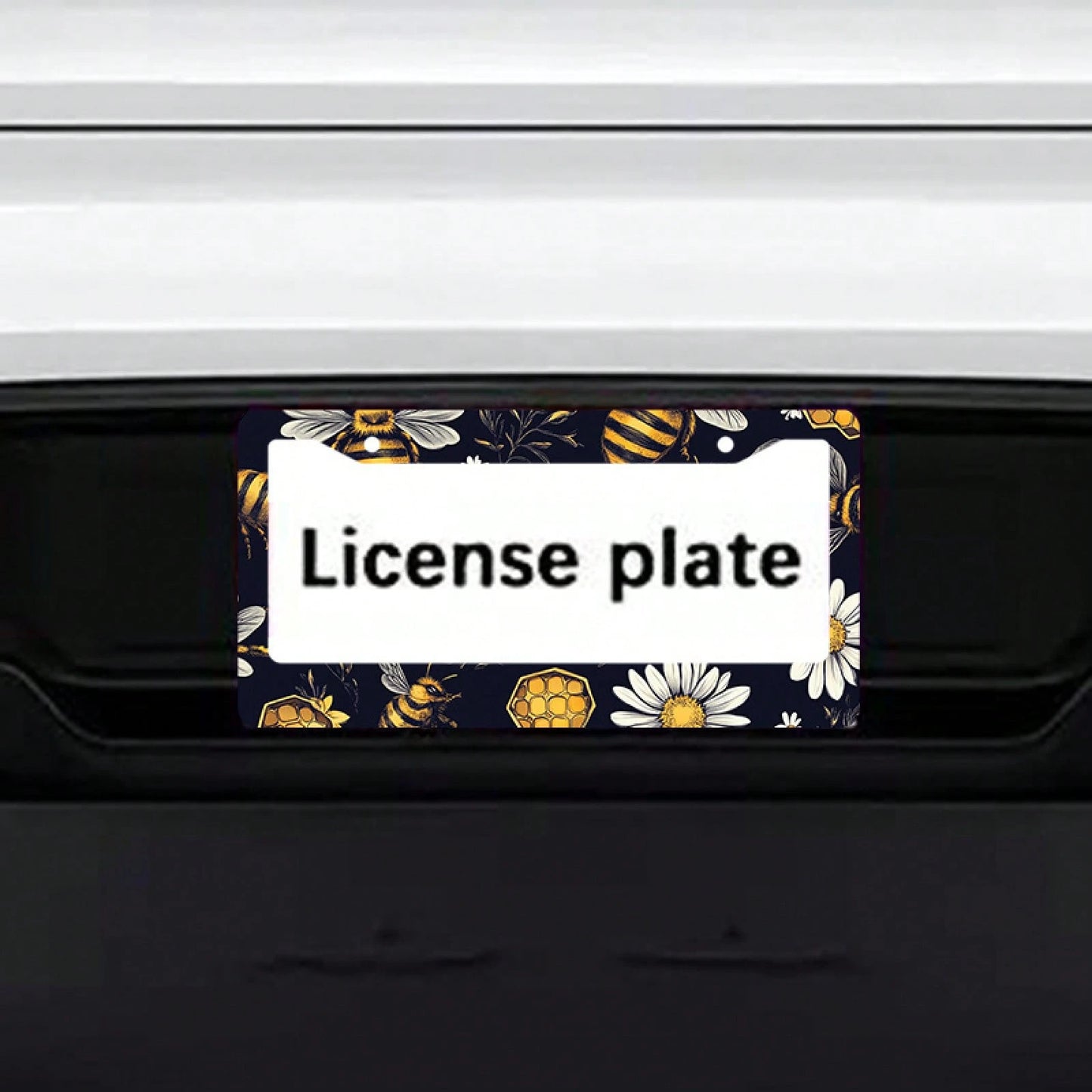 1pc Metal License Plate Frame, Bee And Floral Pattern, Suitable For US And Most International Vehicles, Includes Mounting Screws, Car Decoration Accessory, Perfectly Displays Spring Vitality, 12x6inch