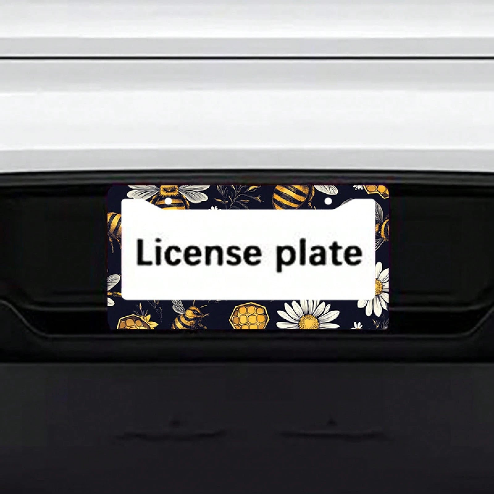 1pc Metal License Plate Frame, Bee And Floral Pattern, Suitable For US And Most International Vehicles, Includes Mounting Screws, Car Decoration Accessory, Perfectly Displays Spring Vitality, 12x6inch
