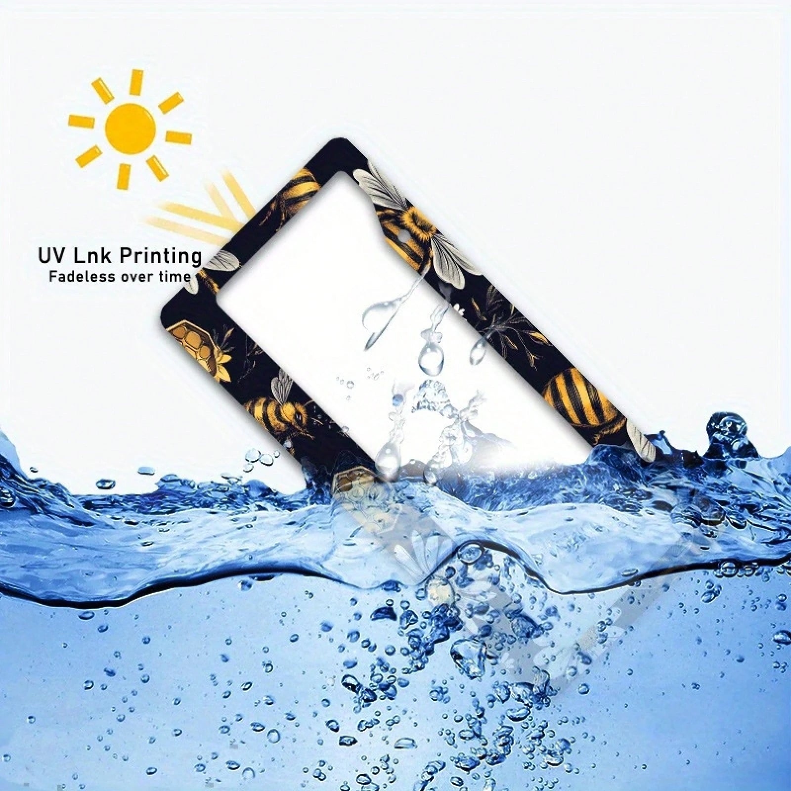 1pc Metal License Plate Frame, Bee And Floral Pattern, Suitable For US And Most International Vehicles, Includes Mounting Screws, Car Decoration Accessory, Perfectly Displays Spring Vitality, 12x6inch