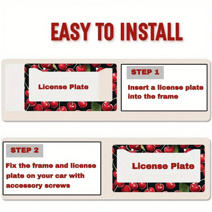 1pc Metal License Plate Frame, Red Cherry Pattern Decoration, Suitable For US And Most International Vehicles, Includes Mounting Screws, Car Decoration Accessory, Perfect For Adding Christmas Atmosphe
