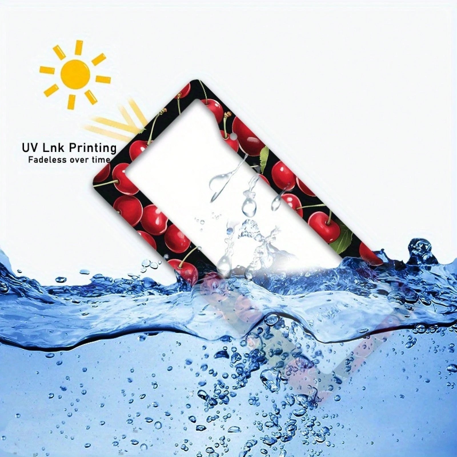 1pc Metal License Plate Frame, Red Cherry Pattern Decoration, Suitable For US And Most International Vehicles, Includes Mounting Screws, Car Decoration Accessory, Perfect For Adding Christmas Atmosphe