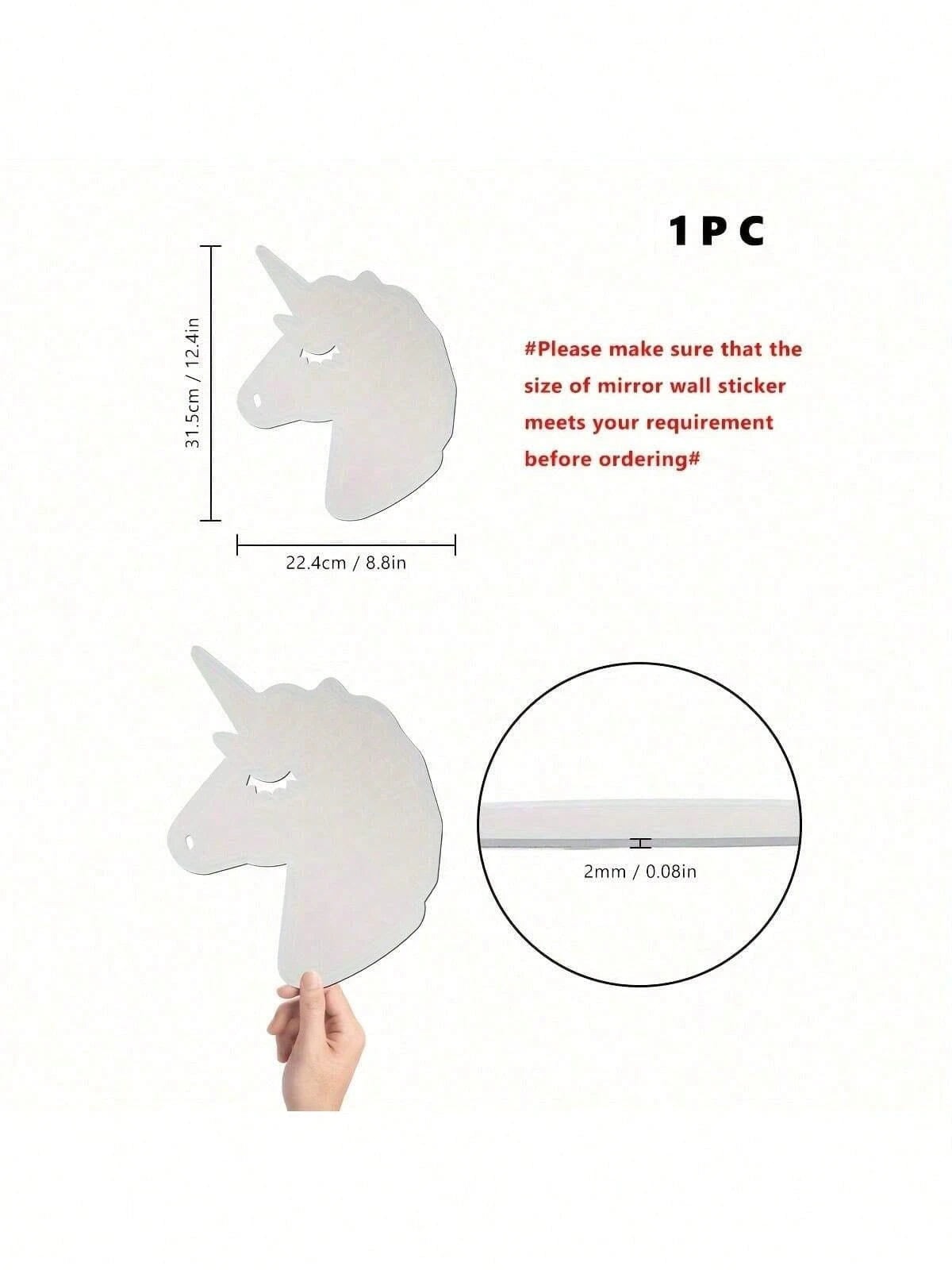 1PC Modern-Style Exquisite Unicorn-Patterned Decorative Mirror Sticker, Acrylic Mirror Wall Decal, Wall Art, Wall Decal Home Decor Bedroom Accessories
