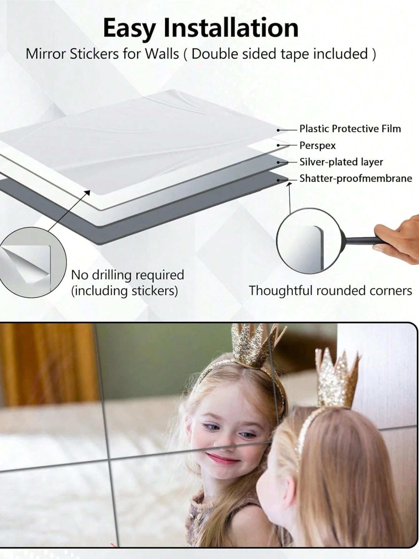 1PC Modern-Style Exquisite Unicorn-Patterned Decorative Mirror Sticker, Acrylic Mirror Wall Decal, Wall Art, Wall Decal Home Decor Bedroom Accessories