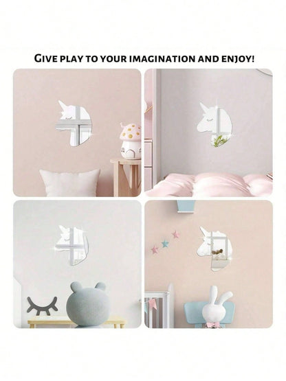 1PC Modern-Style Exquisite Unicorn-Patterned Decorative Mirror Sticker, Acrylic Mirror Wall Decal, Wall Art, Wall Decal Home Decor Bedroom Accessories