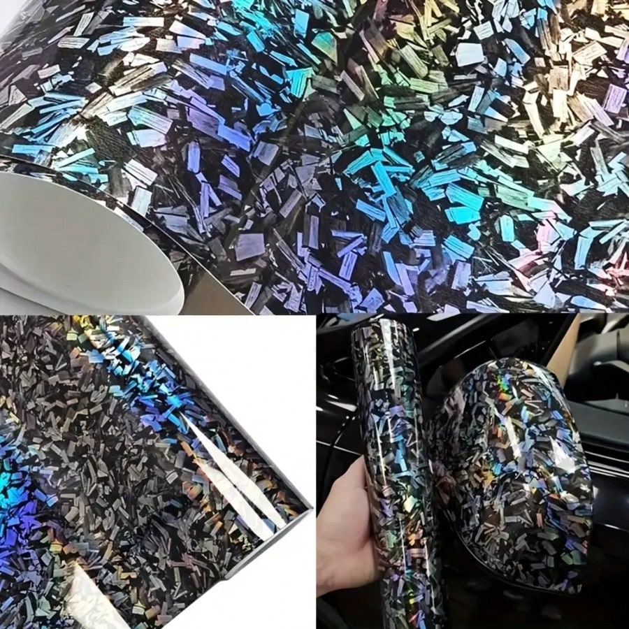 1pc Multi-Color Forged Carbon Fiber PET Vinyl Wrap Film For Car, Black, Red, Blue, Purple, Green, Yellow, Rainbow Laser Silver, Color-Changing Film For Car Interior Center Console, Motorcycle Color Ch