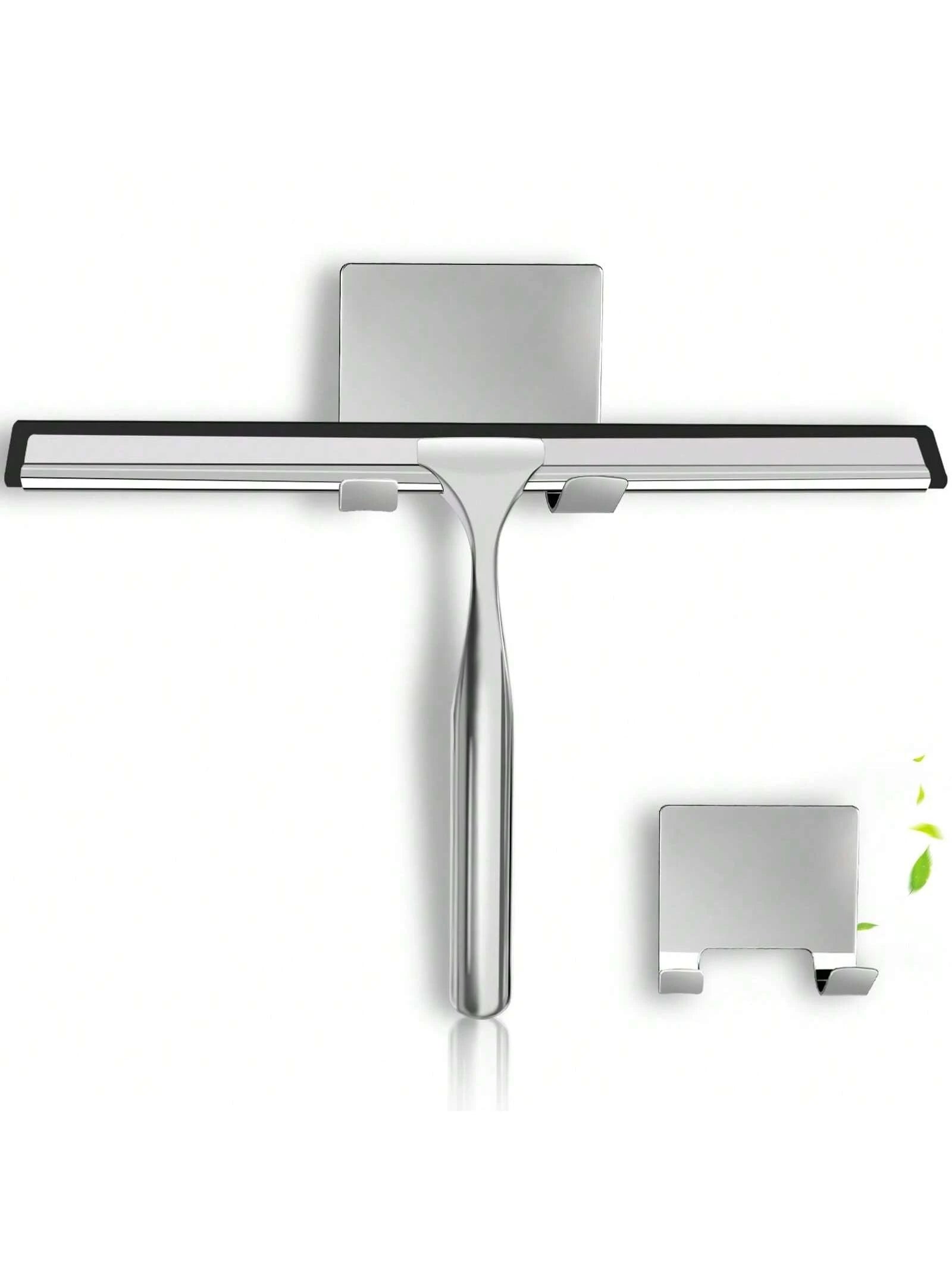 1pc Multi-Purpose Stainless Steel Shower Squeegee, Suitable For Shower Glass Doors, With Adhesive Hook, Bathroom Cleaning Tool, Home Window Mirror Squeegee, Cleaning Tile Walls, Cars, 10 Inch Home Bat