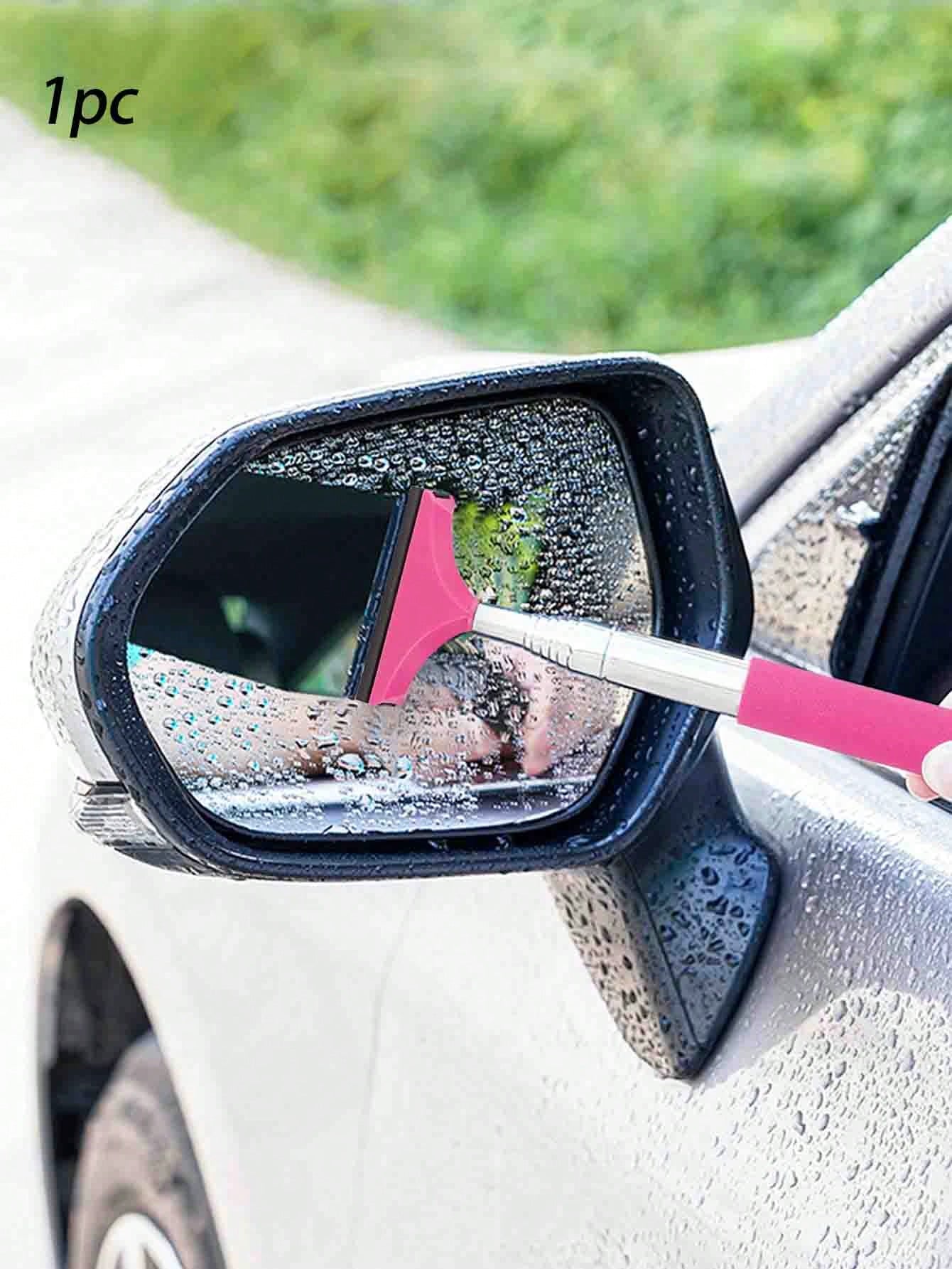 1pc Multifunctional Car Rearview Mirror Telescopic Squeegee (Pink)