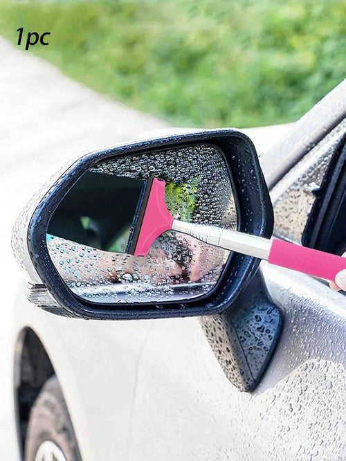 1pc Multifunctional Car Rearview Mirror Telescopic Squeegee (Pink)