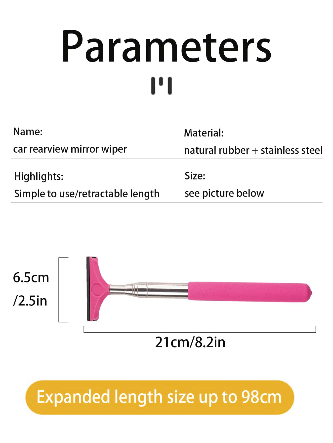 1pc Multifunctional Car Rearview Mirror Telescopic Squeegee (Pink)