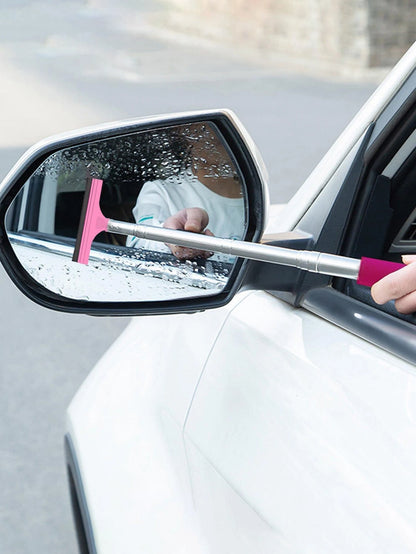 1pc Multifunctional Car Rearview Mirror Telescopic Squeegee (Pink)