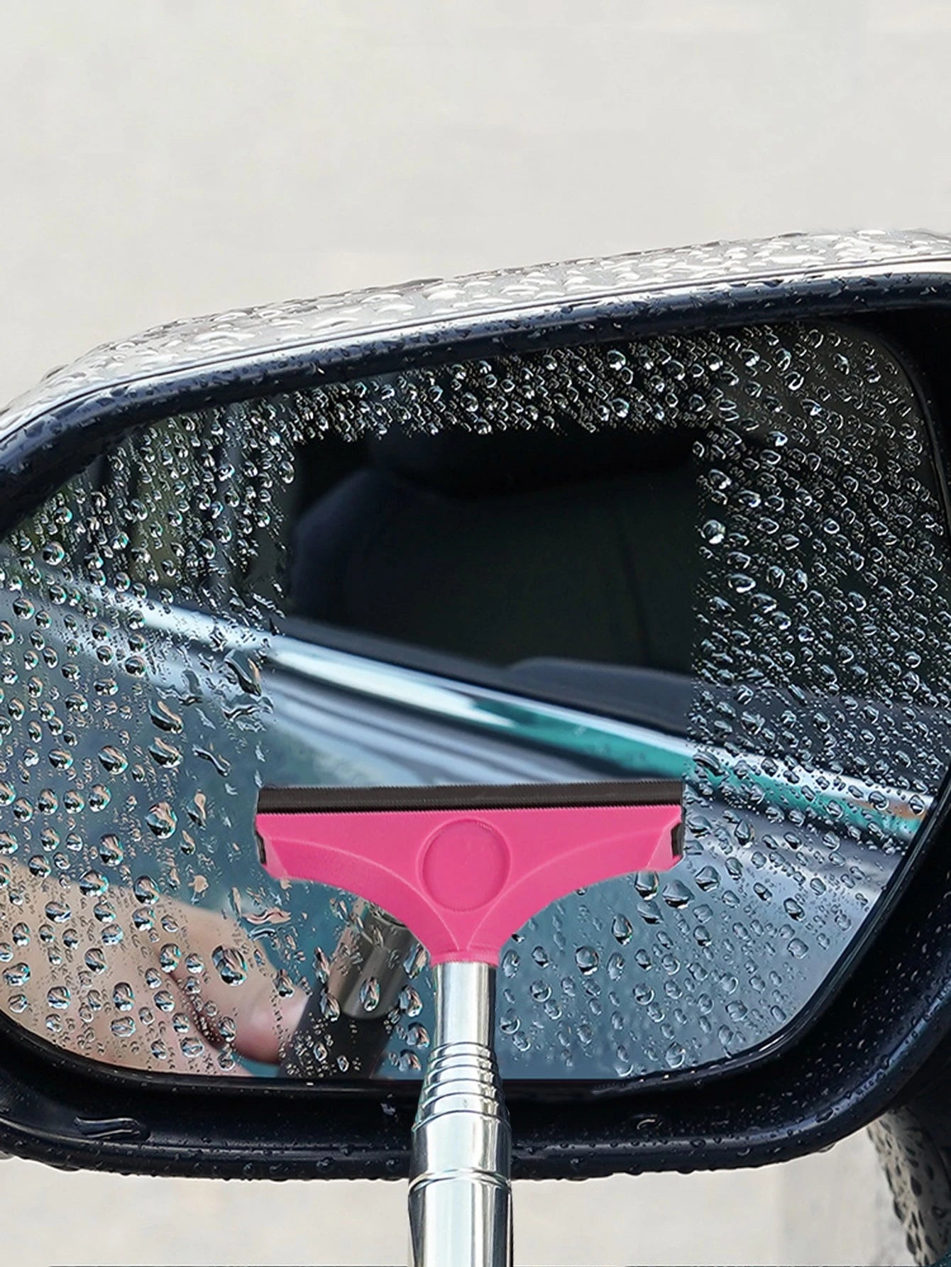 1pc Multifunctional Car Rearview Mirror Telescopic Squeegee (Pink)