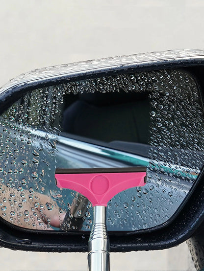 1pc Multifunctional Car Rearview Mirror Telescopic Squeegee (Pink)