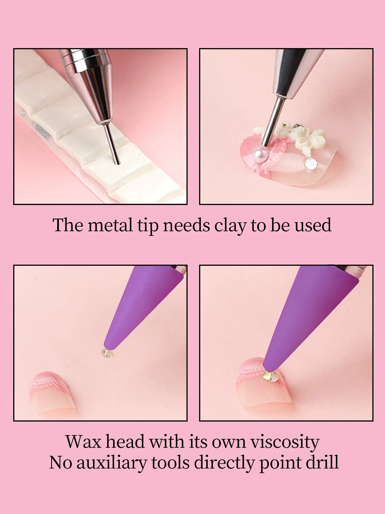 1Pc Nail Art Rhinestone Picker Wax Pen With Self-Adhesive & Dual Heads For Diy Jewelry Making, Purple Dotting Pen Tool Nail Art Tip Dot Paint Manicure