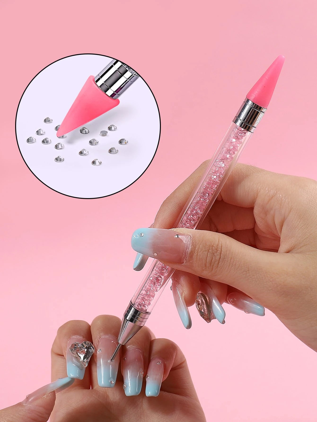 1Pc Nail Art Rhinestone Picker Wax Pen With Self-Adhesive & Dual Heads For Diy Jewelry Making, Purple Dotting Pen Tool Nail Art Tip Dot Paint Manicure