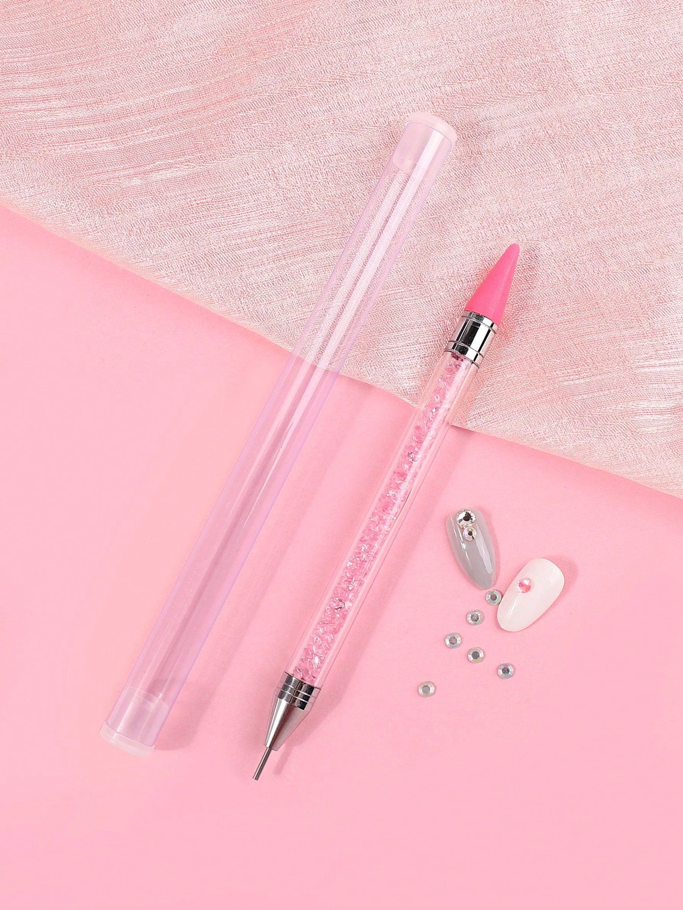 1Pc Nail Art Rhinestone Picker Wax Pen With Self-Adhesive & Dual Heads For Diy Jewelry Making, Purple Dotting Pen Tool Nail Art Tip Dot Paint Manicure