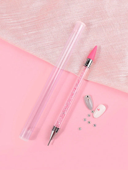 1Pc Nail Art Rhinestone Picker Wax Pen With Self-Adhesive & Dual Heads For Diy Jewelry Making, Purple Dotting Pen Tool Nail Art Tip Dot Paint Manicure