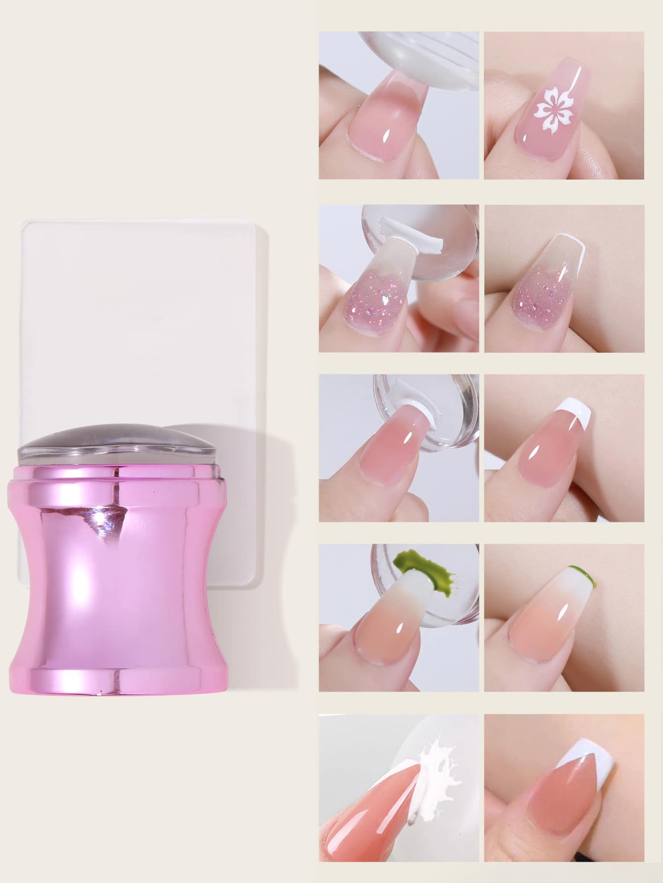 1pc Nail Art Stamper Kit Clear Silicone Nail Stamping Long & Short Jelly Stamper For Nails With Scrapers Nail Stamper Kit For French Manicure Home Diy Nail Art Salon,Nail Supplies,Nail Tools,Nail Art
