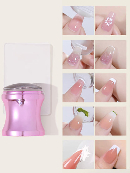 1pc Nail Art Stamper Kit Clear Silicone Nail Stamping Long & Short Jelly Stamper For Nails With Scrapers Nail Stamper Kit For French Manicure Home Diy Nail Art Salon,Nail Supplies,Nail Tools,Nail Art