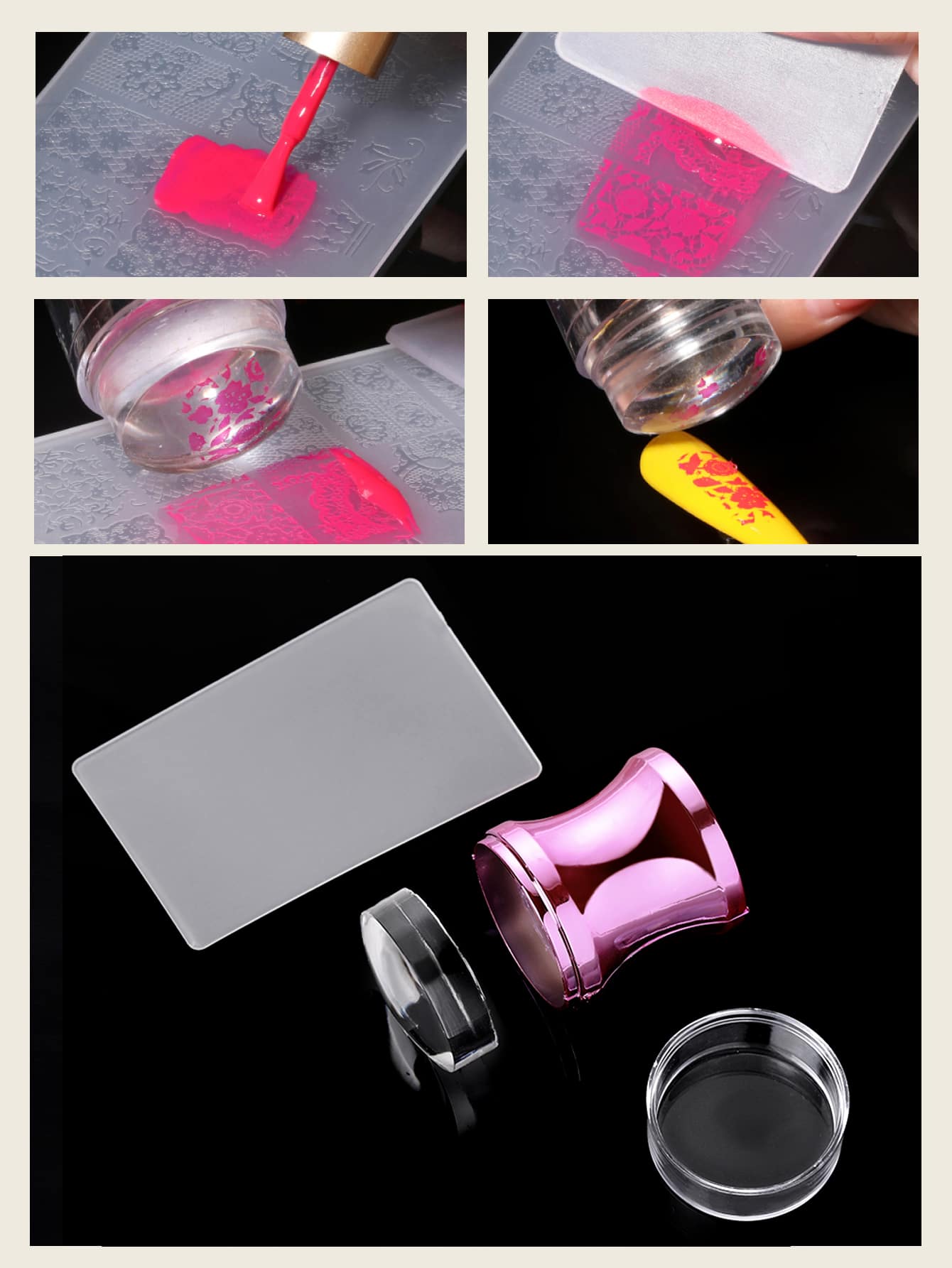 1pc Nail Art Stamper Kit Clear Silicone Nail Stamping Long & Short Jelly Stamper For Nails With Scrapers Nail Stamper Kit For French Manicure Home Diy Nail Art Salon,Nail Supplies,Nail Tools,Nail Art