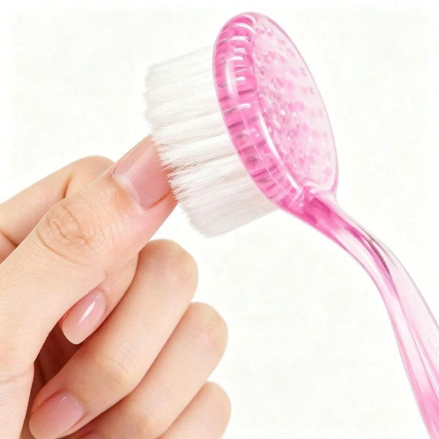 1pc Nail Dust Brush With Curved Handle, Round Large Head Soft Nylon Bristles, Portable Nail Art Tool For Polishing Powder Cleaning