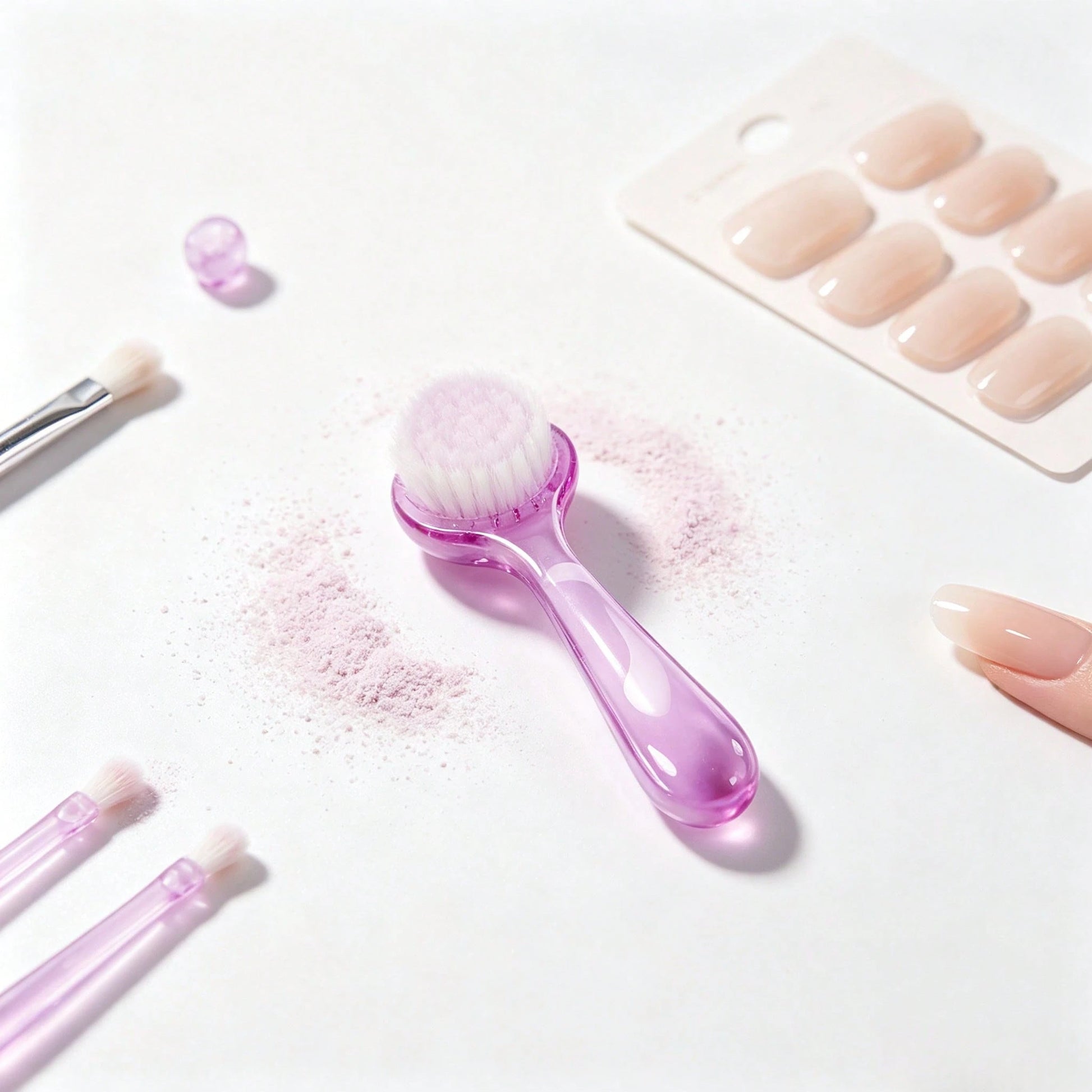 1pc Nail Dust Brush With Curved Handle, Round Large Head Soft Nylon Bristles, Portable Nail Art Tool For Polishing Powder Cleaning