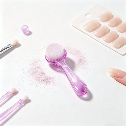 1pc Nail Dust Brush With Curved Handle, Round Large Head Soft Nylon Bristles, Portable Nail Art Tool For Polishing Powder Cleaning