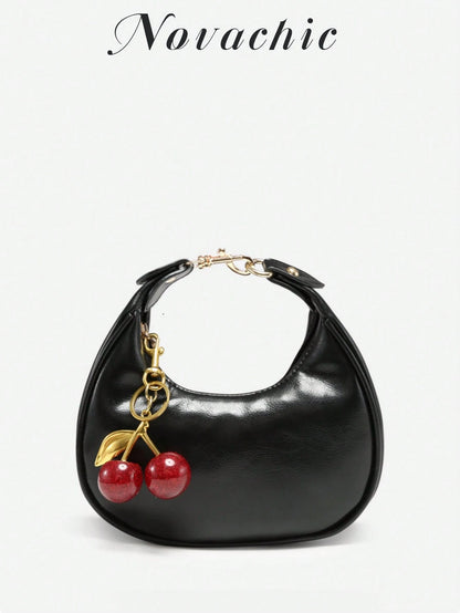 1pc New Fall Fashion Crescent-Shaped Armpit Bag, Cute Cherry Decor, Vintage Style Underarm Pouch, Suitable For Various Occasions