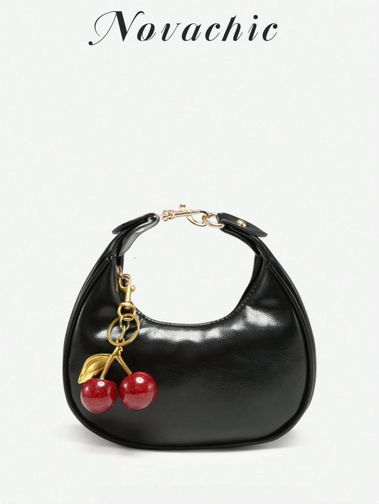 1pc New Fall Fashion Crescent-Shaped Armpit Bag, Cute Cherry Decor, Vintage Style Underarm Pouch, Suitable For Various Occasions