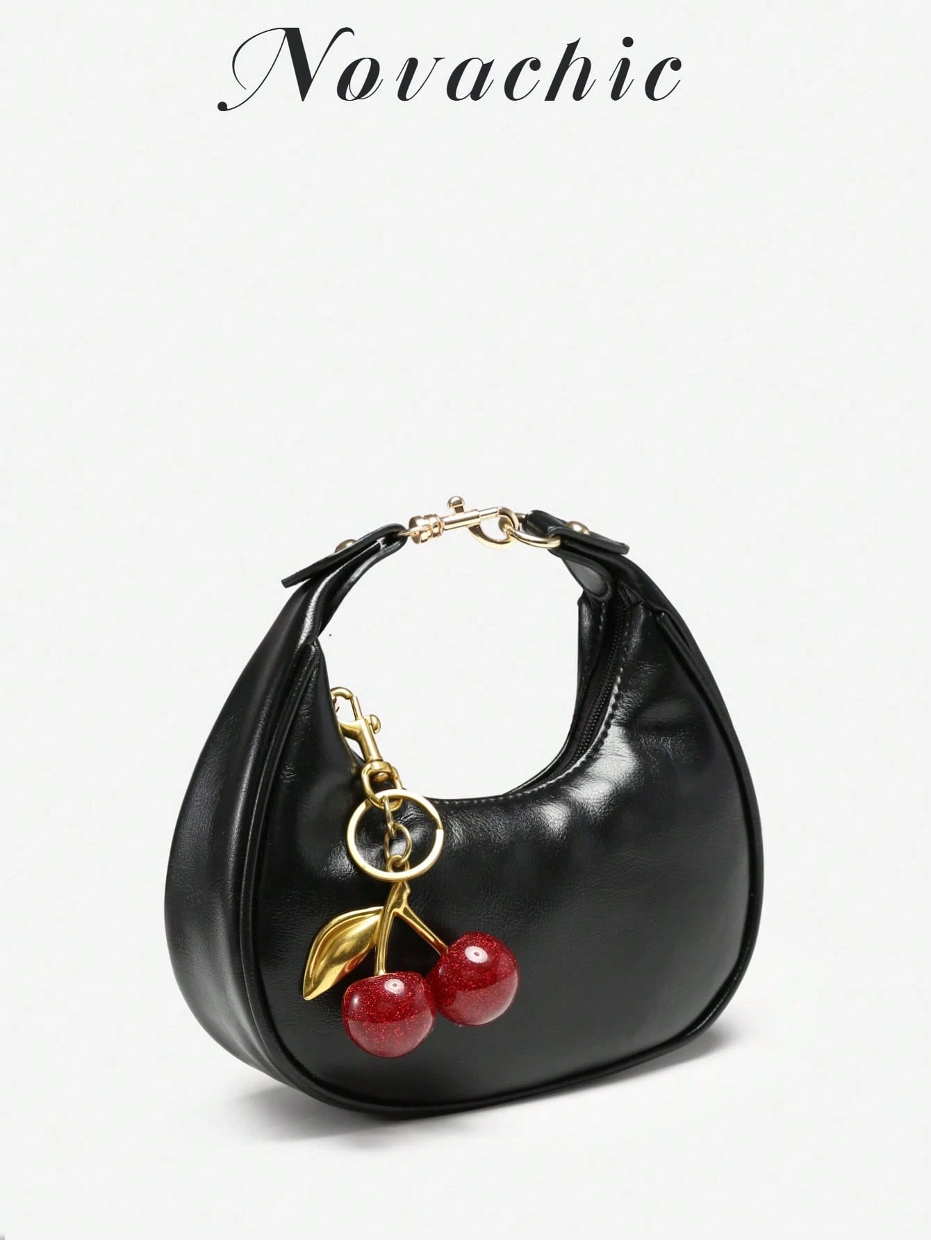 1pc New Fall Fashion Crescent-Shaped Armpit Bag, Cute Cherry Decor, Vintage Style Underarm Pouch, Suitable For Various Occasions