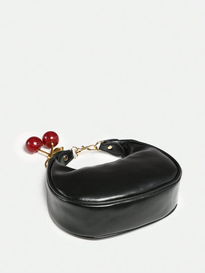 1pc New Fall Fashion Crescent-Shaped Armpit Bag, Cute Cherry Decor, Vintage Style Underarm Pouch, Suitable For Various Occasions