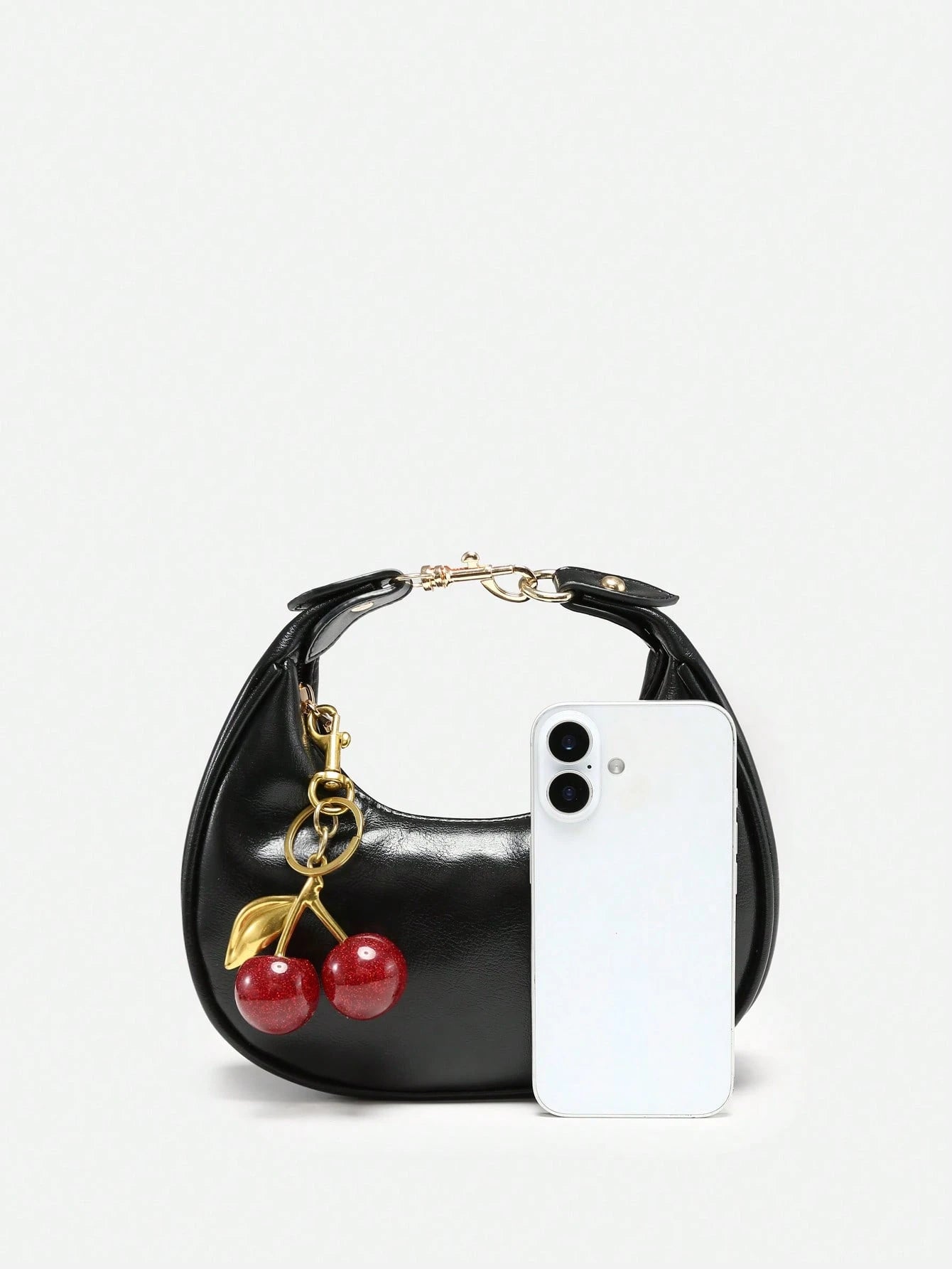 1pc New Fall Fashion Crescent-Shaped Armpit Bag, Cute Cherry Decor, Vintage Style Underarm Pouch, Suitable For Various Occasions