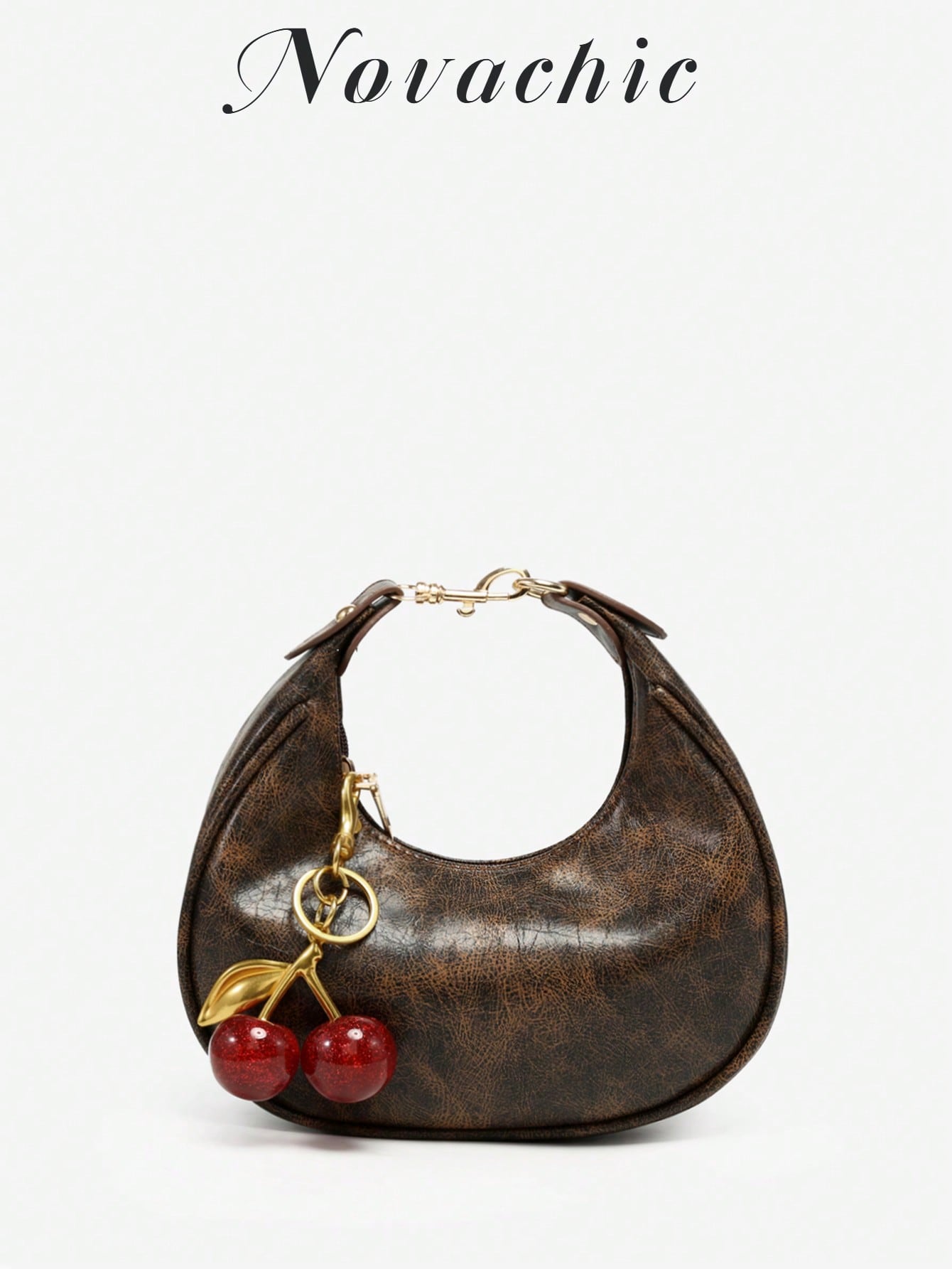1pc New Fall Fashion Crescent-Shaped Armpit Bag, Cute Cherry Decor, Vintage Style Underarm Pouch, Suitable For Various Occasions