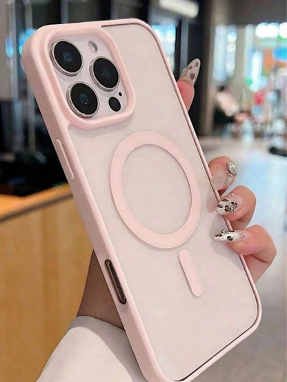 1pc New Solid Color Acrylic Magnetic Pink Phone Case Compatible With Apple 16 Pro Max, 11/12/13/14 Plus, XR/7/8 Plus, 15 Pro Max, 17/17 Ari/17 Pro Max