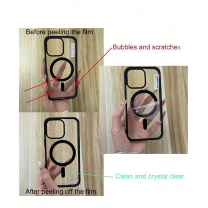 1pc New Solid Color Acrylic Magnetic Pink Phone Case Compatible With Apple 16 Pro Max, 11/12/13/14 Plus, XR/7/8 Plus, 15 Pro Max, 17/17 Ari/17 Pro Max
