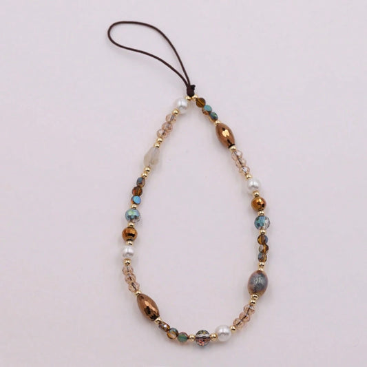 1pc Niche Korean Style Crystal Beaded Phone Chain Wrist Strap, Versatile Anti-Loss Phone Case Charm For Women