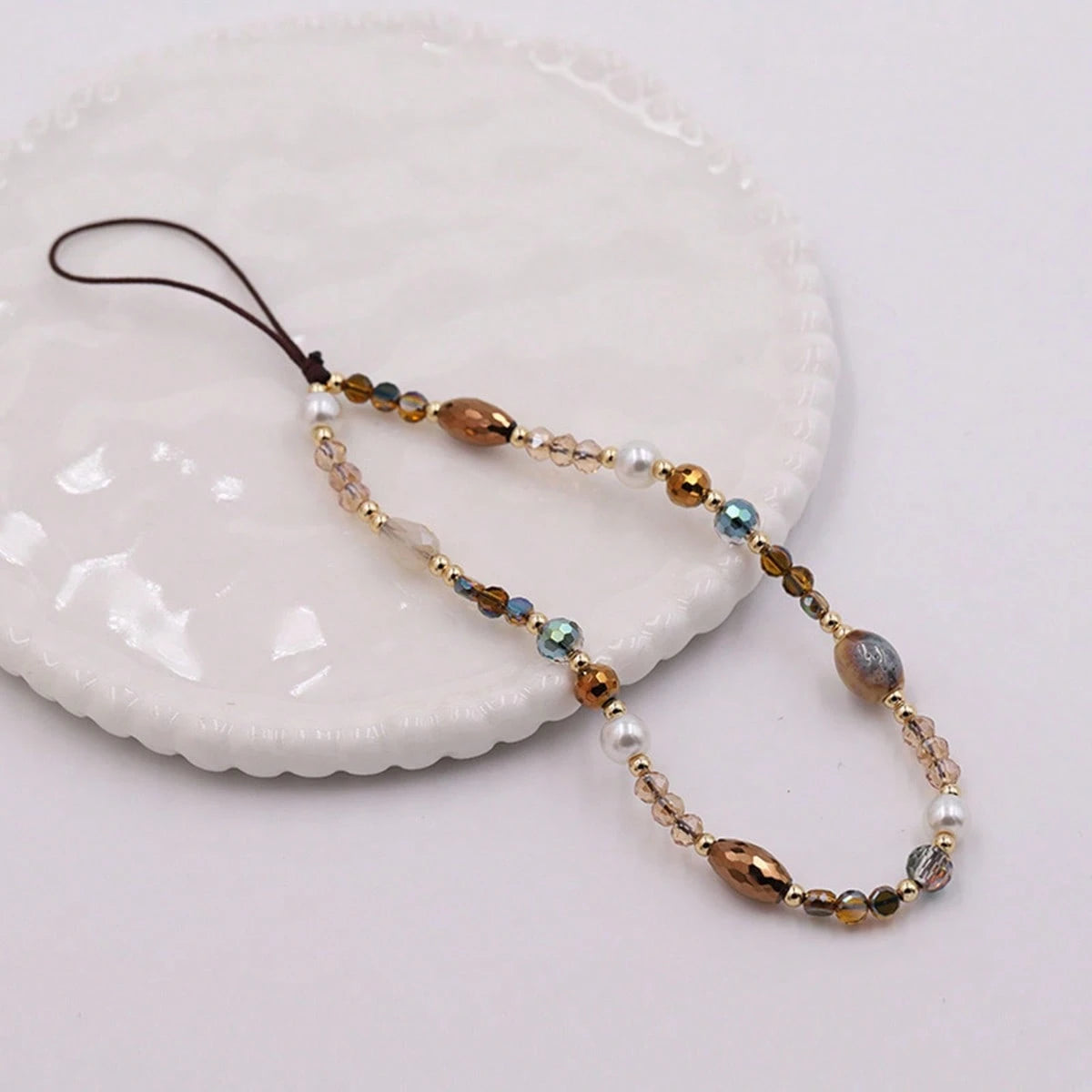 1pc Niche Korean Style Crystal Beaded Phone Chain Wrist Strap, Versatile Anti-Loss Phone Case Charm For Women