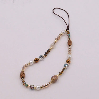 1pc Niche Korean Style Crystal Beaded Phone Chain Wrist Strap, Versatile Anti-Loss Phone Case Charm For Women