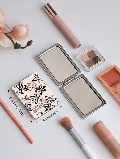 1PC Oil Painting Pastoral Series Portable Folding Makeup Mirror, Lightweight Ultra-Thin Convenient Durable PU Leather, Suitable For Various Occasions Travel Party Work School, Suitable For All Ages