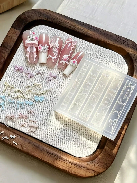 1pc Pearl Lace Bow Ribbon Bow Tie 3D Decor DIY Nail Art Silicone Mold