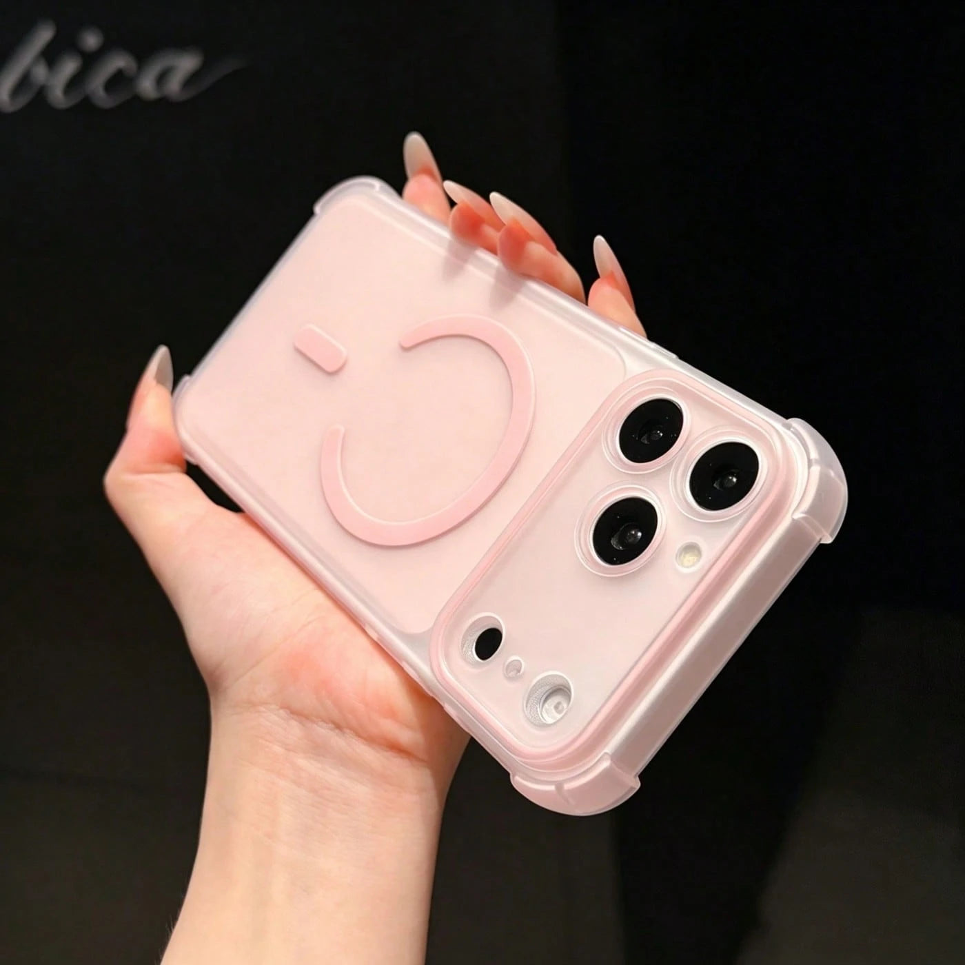 1pc Pink Magnetic Large Window Frosted Matte Four-Corner Airbag Shockproof Full Coverage Colorful Semi-Transparent Skin-Feel Ultra-Thin TPU Precision Hole Minimalist Phone Case Compatible With Apple 1